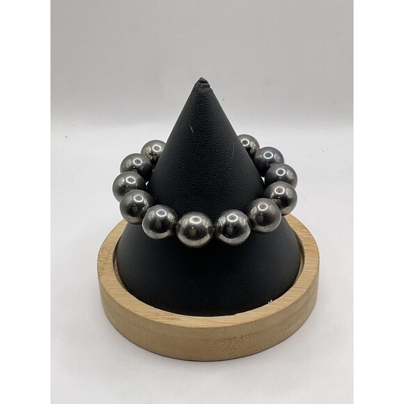 Silver-Tone Stainless Steel Beaded Stretch Bracelet For Men Or Women - Picture 1 of 3